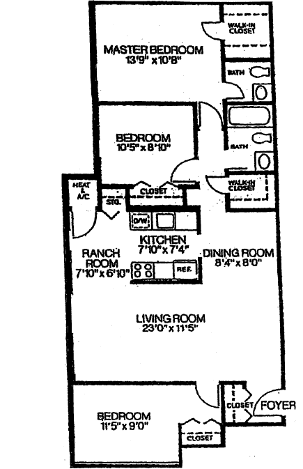 Floor plan for 3 beds, 1.5 baths, 1097 sqft